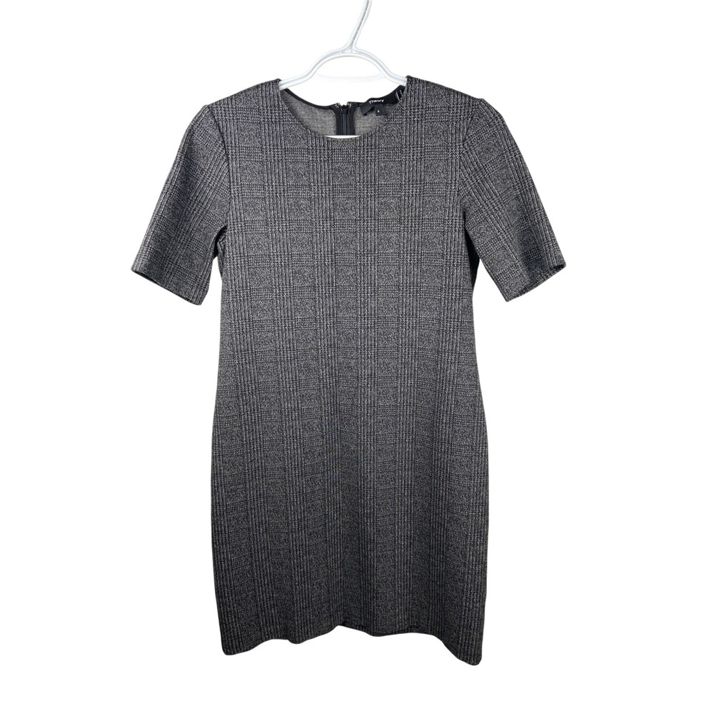 Theory‎ Rijik B Ellis Plaid Knit Sheath Dress Size 6 Gray Short Sleeve Workwear